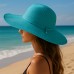 Wide Brim Braded Paper Straw Hat w/ Frill - TQ Blue - HT-ST255BL